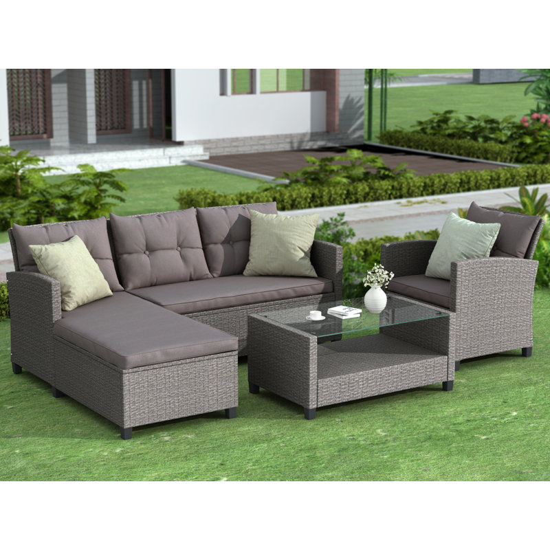 Latitude Run® Muse 4 Piece Rattan Sectional Seating Group with Cushions Wayfair